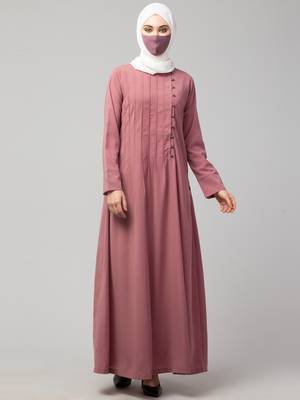 Abaya With Pin Tucks And Fancy Buttons 1
