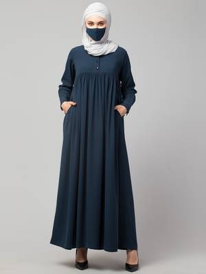 Abaya With Gather And Buttons On Yoke 1