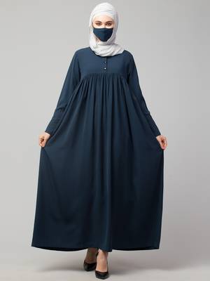 Abaya With Gather And Buttons On Yoke 2