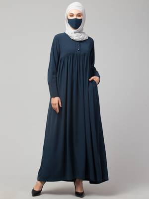Abaya With Gather And Buttons On Yoke 3