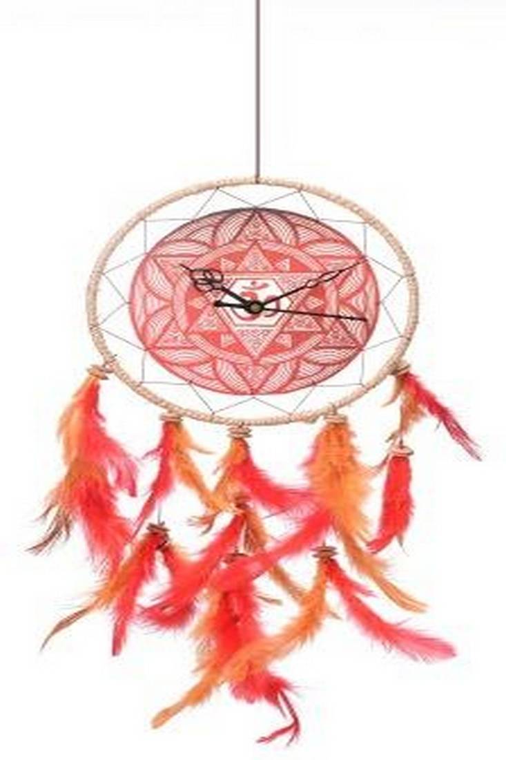 Rooh Dream Catcher Om maroon Dream Catcher clock Handmade Hangings for Home Decor, Bedroom, Meditation Room.