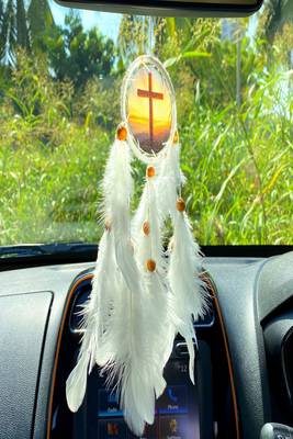 Rooh Dream Catcher  Christian Cross Car Hanging  Handmade Hangings for Positivity Can be used as Home Decor Accents. 1