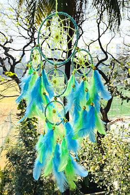Rooh Dream Catcher  Neon green and blue 4 tier  Handmade Hangings for Positivity Can be used as Home Decor 1