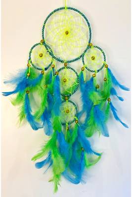Rooh Dream Catcher  Neon green and blue 4 tier  Handmade Hangings for Positivity Can be used as Home Decor 2