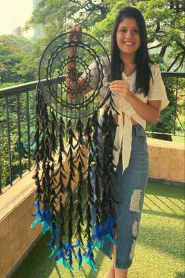 Rooh Dream Catcher Extra Large Black Turquoise Handmade Hangings for Positivity Used for Wall Hanging, Decor, Balcony. 1