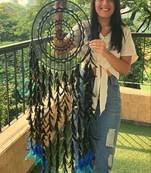 Rooh Dream Catcher Extra Large Black Turquoise Handmade Hangings for Positivity Used for Wall Hanging, Decor, Balcony.