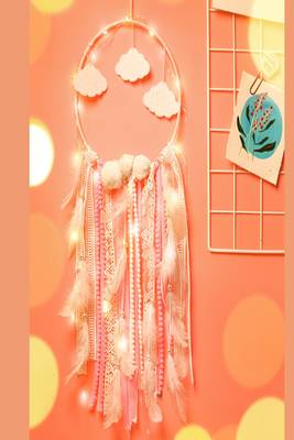 Rooh Dream Catcher Pink Clouds with LED Lights  Handmade Hangings for Positivity,Meditation Room, Yoga Temple, Windchime 1