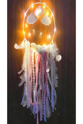 Rooh Dream Catcher Pink Clouds with LED Lights  Handmade Hangings for Positivity,Meditation Room, Yoga Temple, Windchime 2