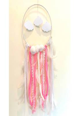 Rooh Dream Catcher Pink Clouds with LED Lights  Handmade Hangings for Positivity,Meditation Room, Yoga Temple, Windchime 4