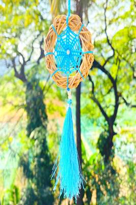 Rooh Dream Catcher Blue Wreath Car Hanging  Handmade Hangings for Positivity Can be Used as Home Decor Accents. 2