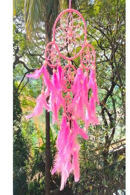Rooh Dream Catcher  Pastel Pink 4 Tier  Handmade Hangings for Positivity .,Meditation Room, Yoga Temple, Windchime 4