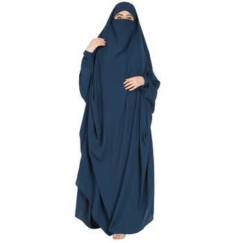 Elegant Navy Blue Kashibo Solid Layered Islamic abaya Set 1