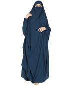 Elegant Navy Blue Kashibo Solid Layered Islamic abaya Set