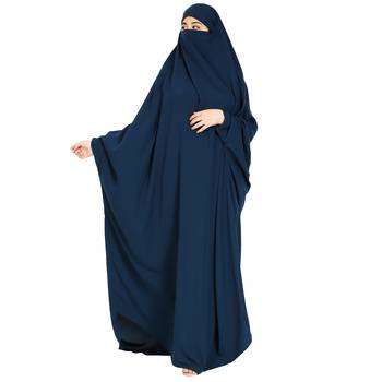 Elegant Navy Blue Kashibo Solid Layered Islamic abaya Set 2