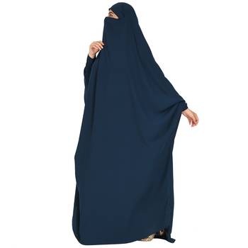 Elegant Navy Blue Kashibo Solid Layered Islamic abaya Set 3