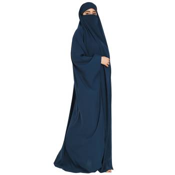 Elegant Navy Blue Kashibo Solid Layered Islamic abaya Set 4