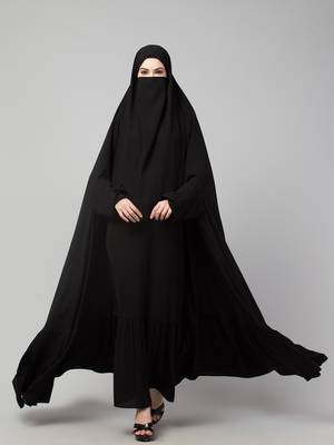 Single Piece Jilbab With Adjustable Nose Piece and Frilly Bottom 1