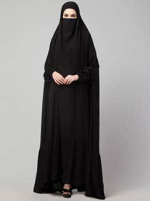 Single Piece Jilbab With Adjustable Nose Piece and Frilly Bottom 2