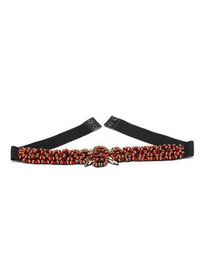 Red & Gold Braided & Beaded PU Handmade Belt 4