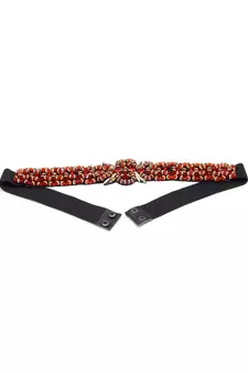 Red & Gold Braided & Beaded PU Handmade Belt