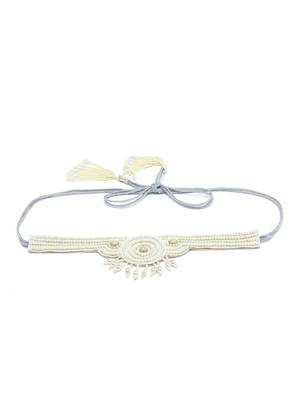 White & Silver Mandala Embellished Velvet Handmade Belt 4