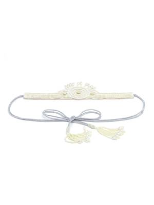 White & Silver Mandala Embellished Velvet Handmade Belt 5
