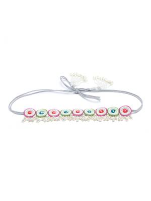 White & Fluorescent Multi Mandala Embellished Velvet Handmade Belt 4