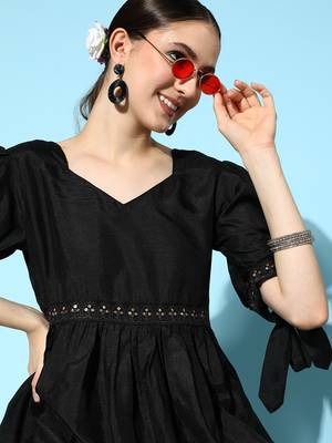 Black plain silk ethnic-kurtis 1