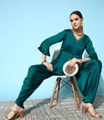 Teal-green plain silk ethnic-kurtis