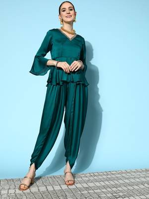 Teal-green plain silk ethnic-kurtis 6