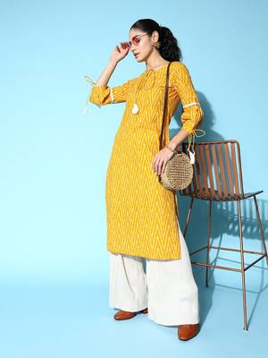 Yellow printed cotton kurtas-and-kurtis 1