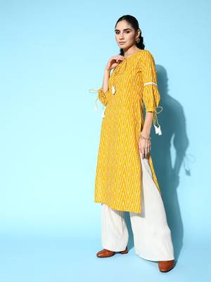 Yellow printed cotton kurtas-and-kurtis 2