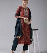 Red printed silk ethnic-kurtis