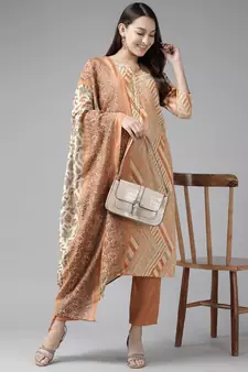 Brown printed silk ethnic-kurtis