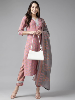 Pink printed silk ethnic-kurtis 1