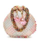 Anekaant Dangle Off White & Pastel Multi Sequin Embroidered Faux Silk Potli
