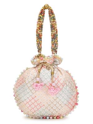 Anekaant Dangle Off White & Pastel Multi Sequin Embroidered Faux Silk Potli 2