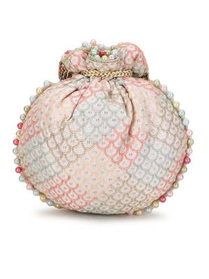 Anekaant Dangle Off White & Pastel Multi Sequin Embroidered Faux Silk Potli 3