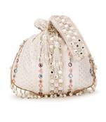 Dangle Off White, Gold & Multi Mirror Work Embellished Faux Silk Potli