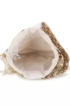 Dangle Off White, Gold & Multi Mirror Work Embellished Faux Silk Potli