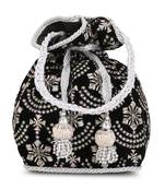 Anekaant Dangle Black & Silver Ethnic Embroidered Velvet Potli