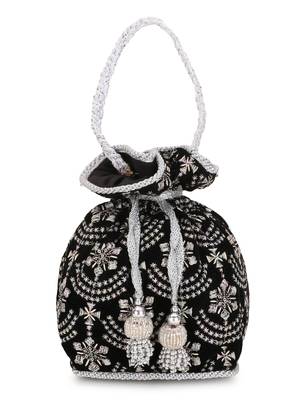 Anekaant Dangle Black & Silver Ethnic Embroidered Velvet Potli 5