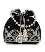 Dangle Black, White & Gold Ethnic Embellished Faux Silk Potli
