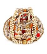 Dangle Cream & Multi Floral Embroidered Faux Silk Potli
