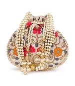 Dangle Cream & Multi Floral Embroidered Faux Silk Potli
