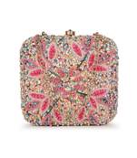 Vista Pastel Pink & Multi Stone work Embellished Faux Silk Clutch
