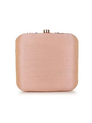 Vista Pastel Pink & Multi Stone work Embellished Faux Silk Clutch 3