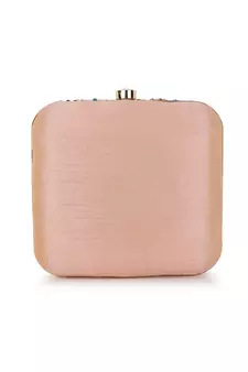 Vista Pastel Pink & Multi Stone work Embellished Faux Silk Clutch
