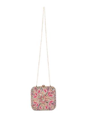 Vista Pastel Pink & Multi Stone work Embellished Faux Silk Clutch 5