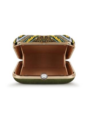 Anekaant Vista Mehandi Green & yellow Quirky Embellished Faux Silk Clutch 4